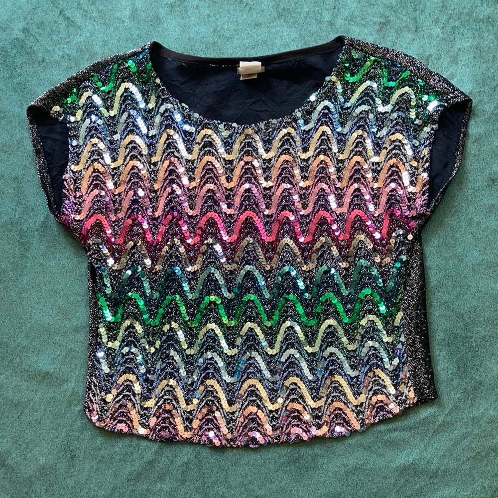 Vintage Rainbow Sequin Party Top